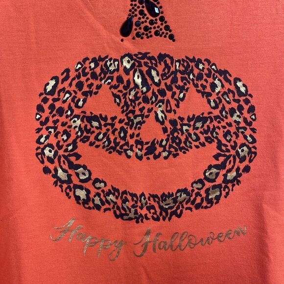 Pumpkins & Potions Happy Halloween Leopard Pumpkin Sweatshirt Orange Size M - Picture 7 of 12